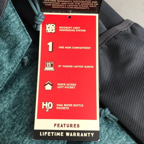 NWT JanSport Watchtower Teal Green Laptop Backpack - Picture 5 of 7